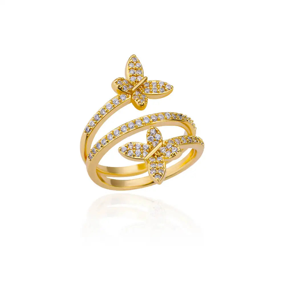 Zircon Double Butterfly Rings For Women Stainless Steel Gold Color Open Multilayer Ring Fashion Wedding Party Jewelry 2024 New Vera Lux