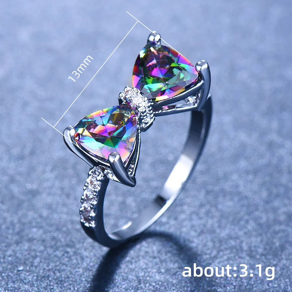 925 Sterling Silver Personality Multi-colored CZ Bow Rings for Women Bride Wedding Party Finger ring Nice Gift Fashion Jewelry Vera Lux