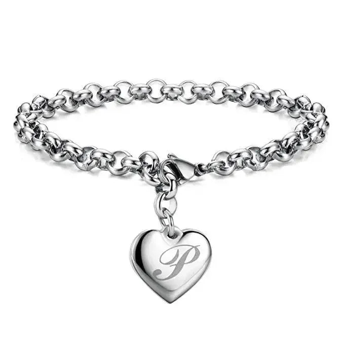 925 Sterling silver Fine 26 Letter women men chain Bracelet Charm Heart Cute wedding Personality Jewelry lady gift party 20cm Vera Lux