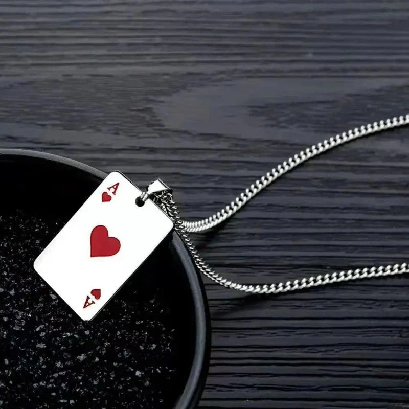 1Pcs Creative Poker Card Necklace Pendant Spades Heart Ace Trendy Hip Hop West Coast Necklace Pendant Daily Accessories Vera Lux