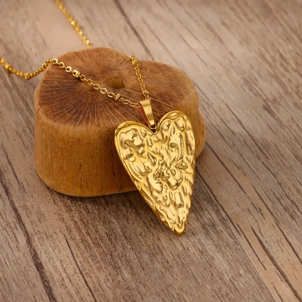 Trendy Heart Pendant Stainless Steel Pleated Necklaces For Women Trendy Gold Color Aesthetic Pendant Necklace Jewelry Accessory Vera Lux