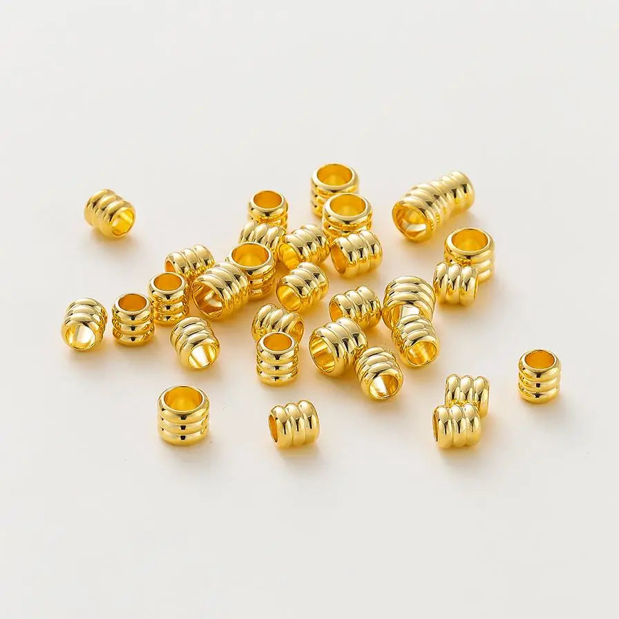 20 30 50pcs/lot 14K 18K Gold Plated Cylinder Charm Metal Beads Loose Spacer Beads For Bracelet DIY Jewelry Making Accessories Vera Lux