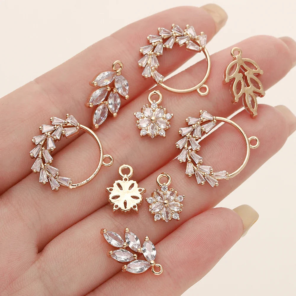2/4Pcs 18K Gold Color Plated Various Leaves Charms Pendants with Zircon for DIY Necklace Jewelry Making Supplies Accessories Vera Lux
