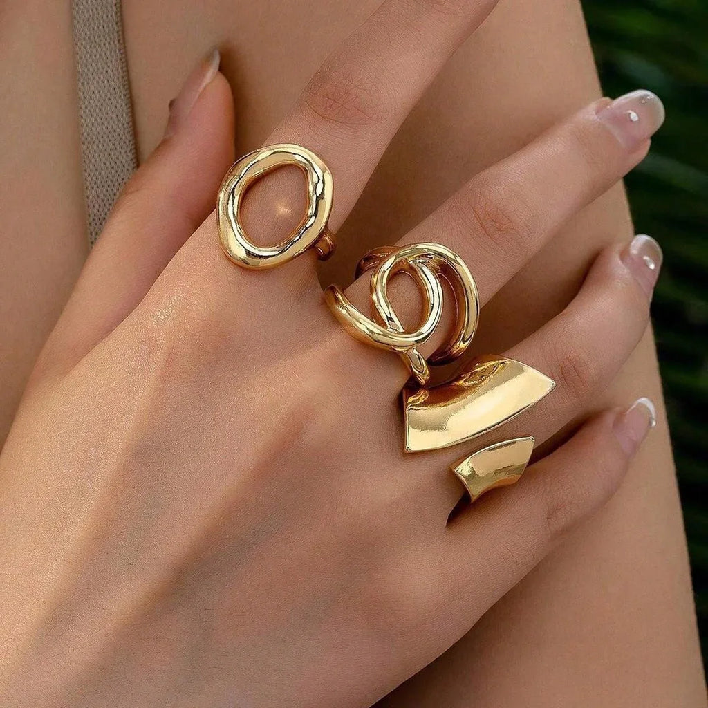 8pcs Set Minimalist Exaggerated Ripple Asymmetrical Rings For Women Gold Color Irregular Ring Set Party Daily Wear Jewelry Gifts Vera Lux