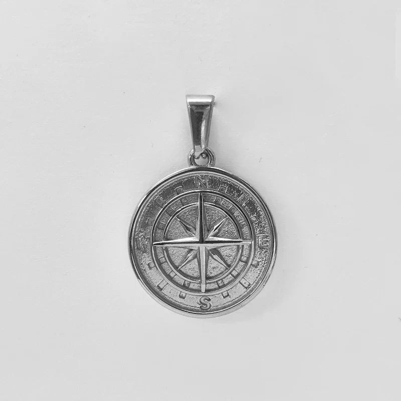 18K Gold Plated Stainless Steel Compass Pendant Necklace - Round Coin Design for Men & Women, Waterproof Unisex Jewelry Gift Vera Lux