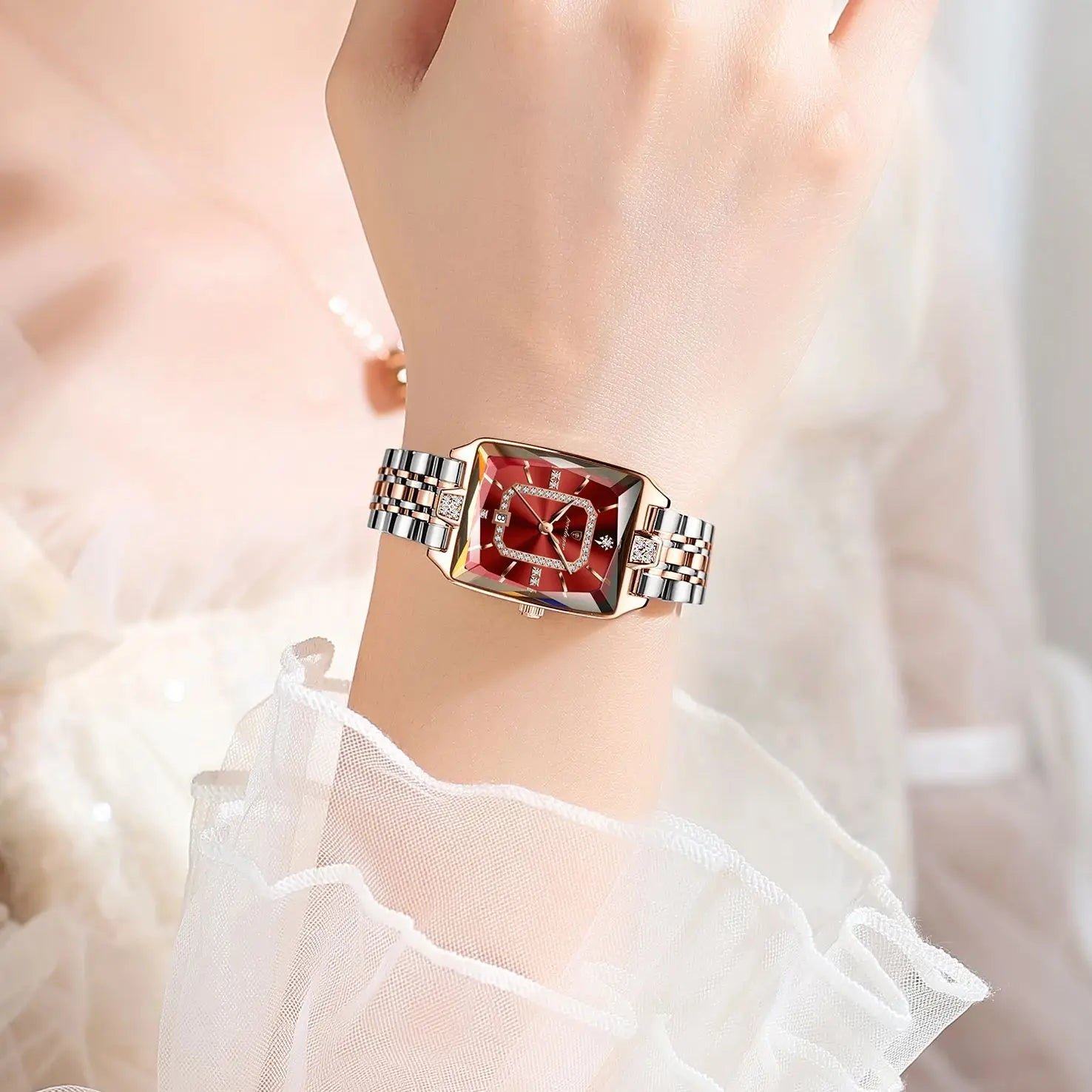 POEDAGAR Luxury Watch For Woman Elegant Waterproof Calendar Ladies Watch Rectangle Stainless Steel Quartz Women's Watches Female Vera Lux