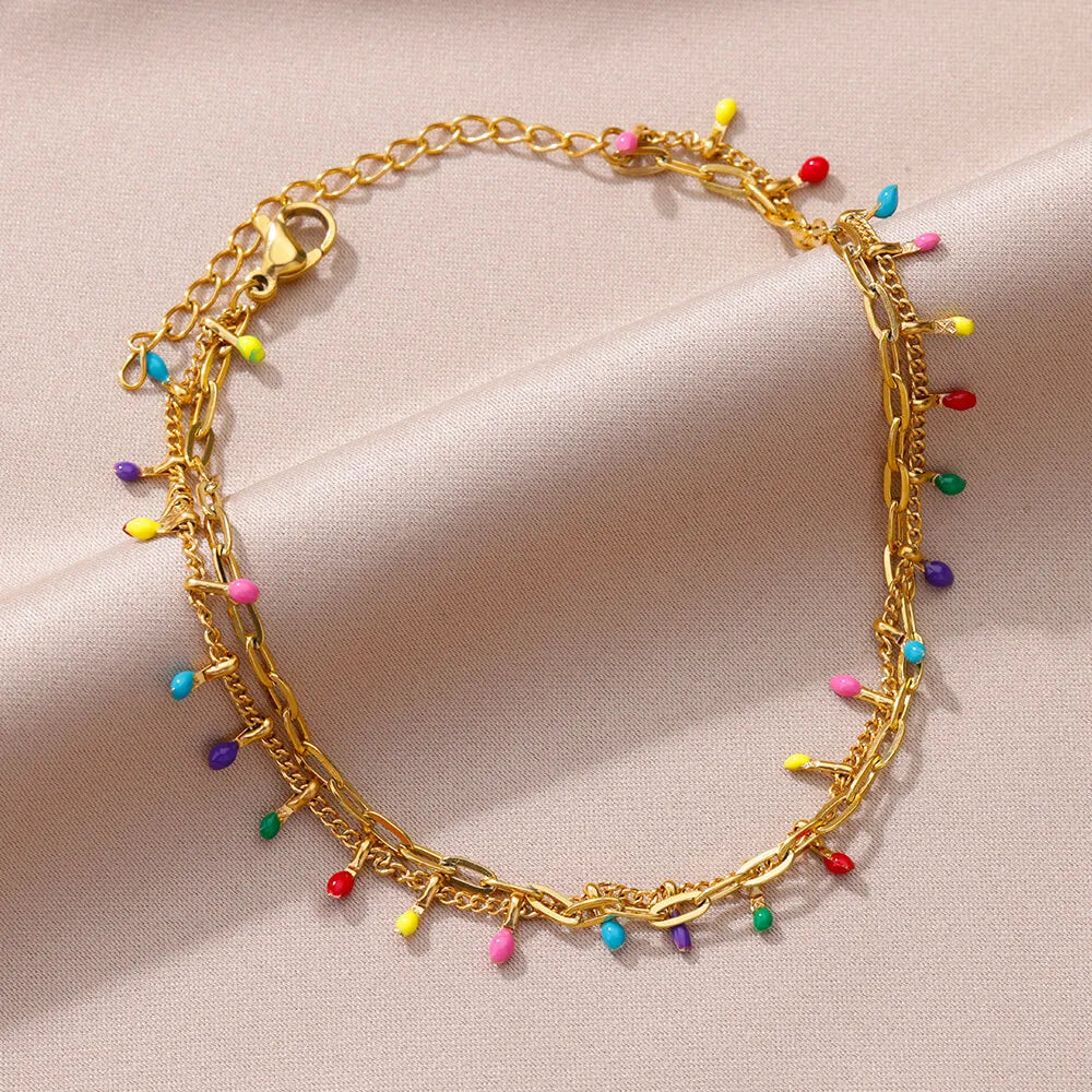 Boho Drops Anklets For Women Gold Color Stainless Steel Anklet Luxury Wedding Aesthetic Jewelry Gift Vera Lux