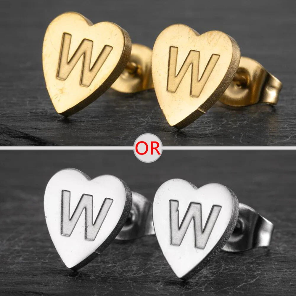 100% Stainless Steel A-Z Initial Earrings for Women Girls Personalize Letter Name Heart Stud Earring Family Jewelry Best Gifts Vera Lux