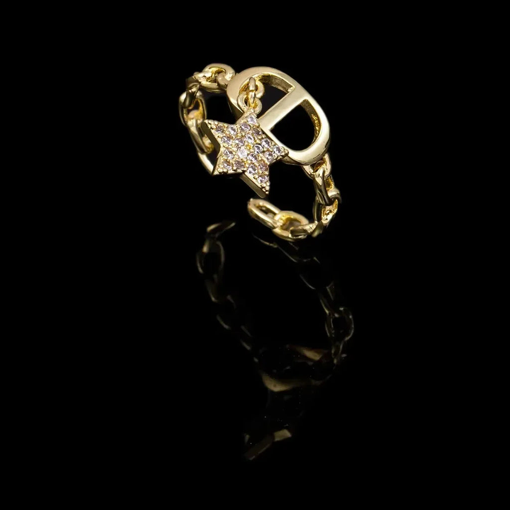 Star Diamond Letter Cd Ring Niche Design Pendant Trendyy Daily Versatile Women's Ring New Open Adjustable Ring Vera Lux