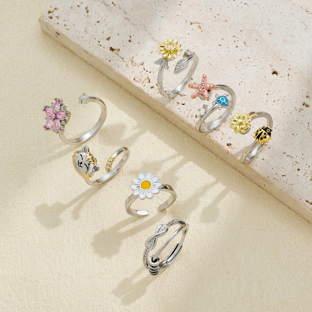 2025 New Rotating Anxiety Knuckle Ring For Women Adjustable And Stackable Open Couple Rings Party Jewelry Gifts Anillo Vera Lux