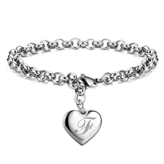 925 Sterling silver Fine 26 Letter women men chain Bracelet Charm Heart Cute wedding Personality Jewelry lady gift party 20cm Vera Lux
