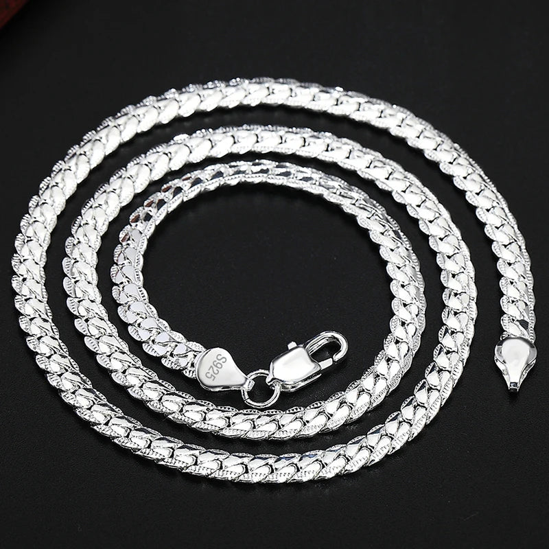 URBABY 925 Sterling Silver 2 Piece 6MM Full Sideways Chain Necklace Bracelet For Women Men Fashion Jewelry Sets Wedding Gift Vera Lux