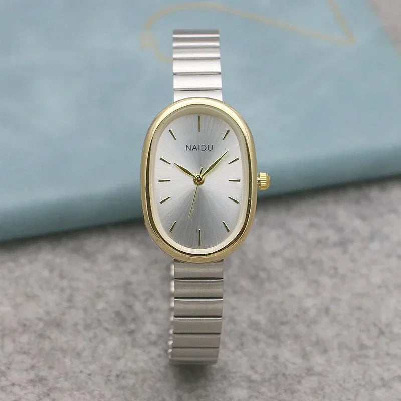 Oval Small Dial Women Quartz Watch Stainless Steel Bamboo Strap Girl Student Leisure Fashion Luxury Gift Wristwatch Dropshipping Vera Lux