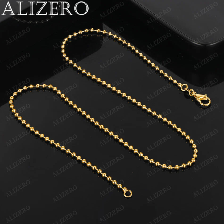 ALIZERO 18K Gold 2mm Beads Base Chain Necklaces 16-30 Inches Women Man Fine Jewelry Wholesale Personality Trend Bead Necklace Vera Lux