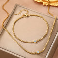 Boho Bead Chain Zircon Bracelet and Necklace Set, Waterproof Stainless Steel Women's Jewelry, Wife Girlfriend Gift Vera Lux
