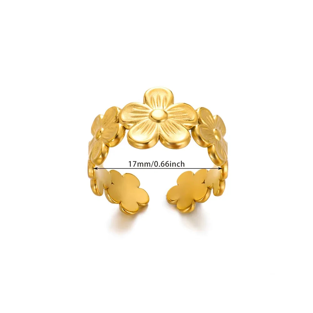 Stainless Steel Flower Open Rings For Women Trend Wedding Heart Jewelry Gold Color Geometric Hollow Ring Daily Accessories Gift Vera Lux