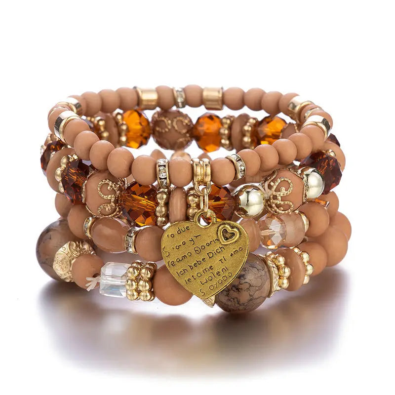 4Pcs/set Boho Ethnic Heart Beaded Bracelet Set For Women Handmade Crystal Beads Chain Bangle Female Bohemia Jewelry Gift Vera Lux