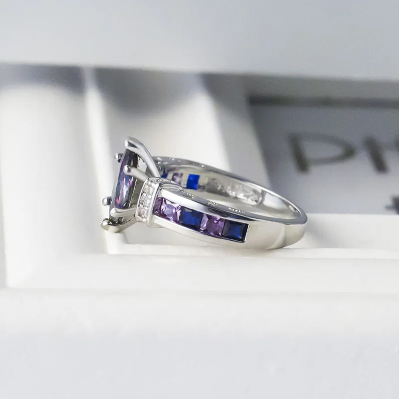 925 Sterling Silver Special Marquise Shape Shiny Purple CZ Prong Setting Fashion Party Rings for Women Jewelry Gift Vera Lux