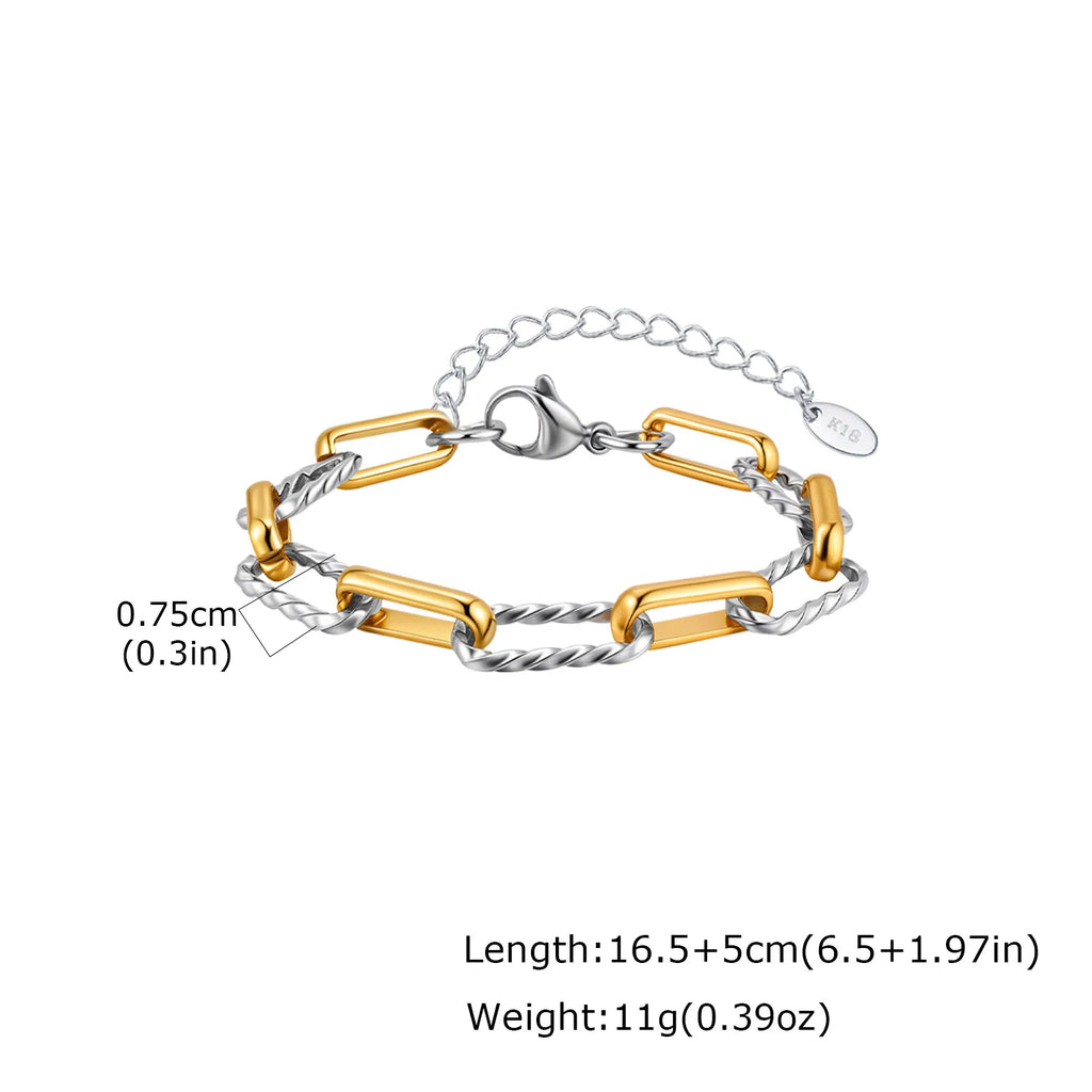 Two Tone Twist Link Paperclip Bracelet for Women, Chunky Stainless Steel Bracelet Adjustable Link, 18k Gold Plated Jewelry Vera Lux