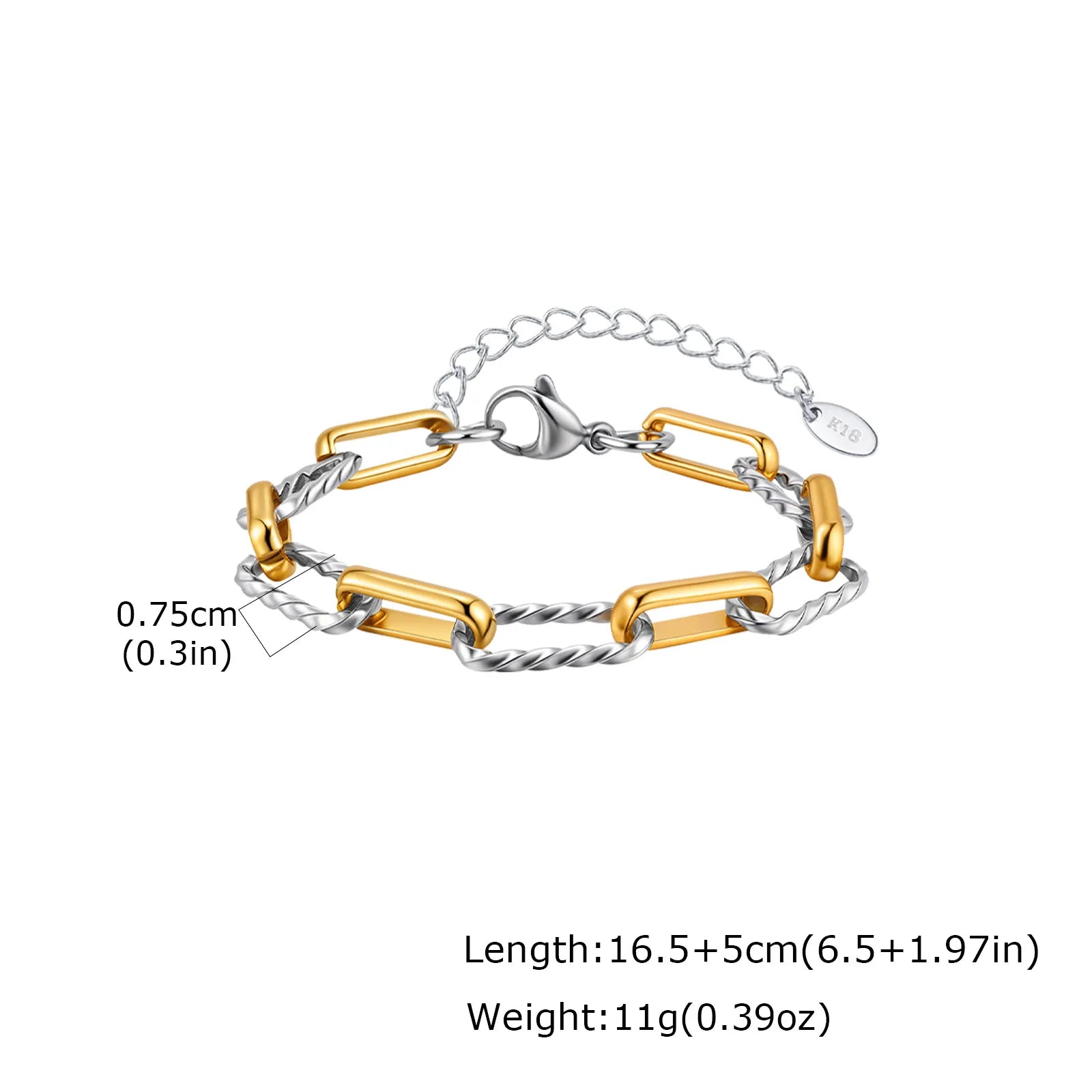 Two Tone Twist Link Paperclip Bracelet for Women, Chunky Stainless Steel Bracelet Adjustable Link, 18k Gold Plated Jewelry Vera Lux