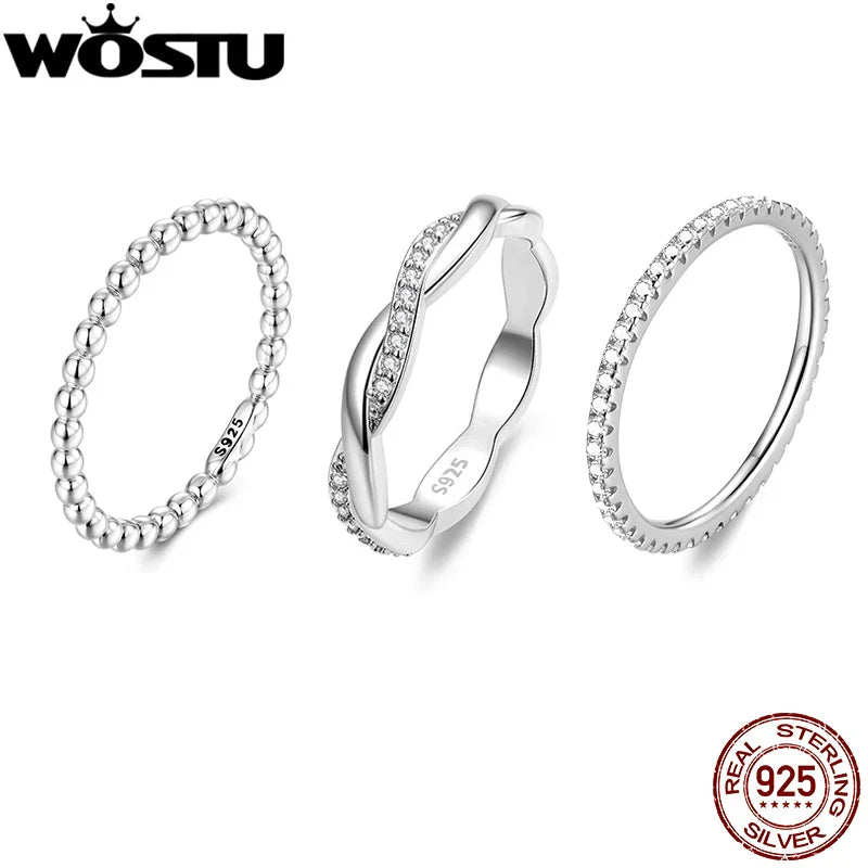 WOSTU Wedding Band Rings for Women 925 Sterling Silver AAA Zircon Stackable Engagement Crossed Rings Simple Jewelry Party Gift Vera Lux
