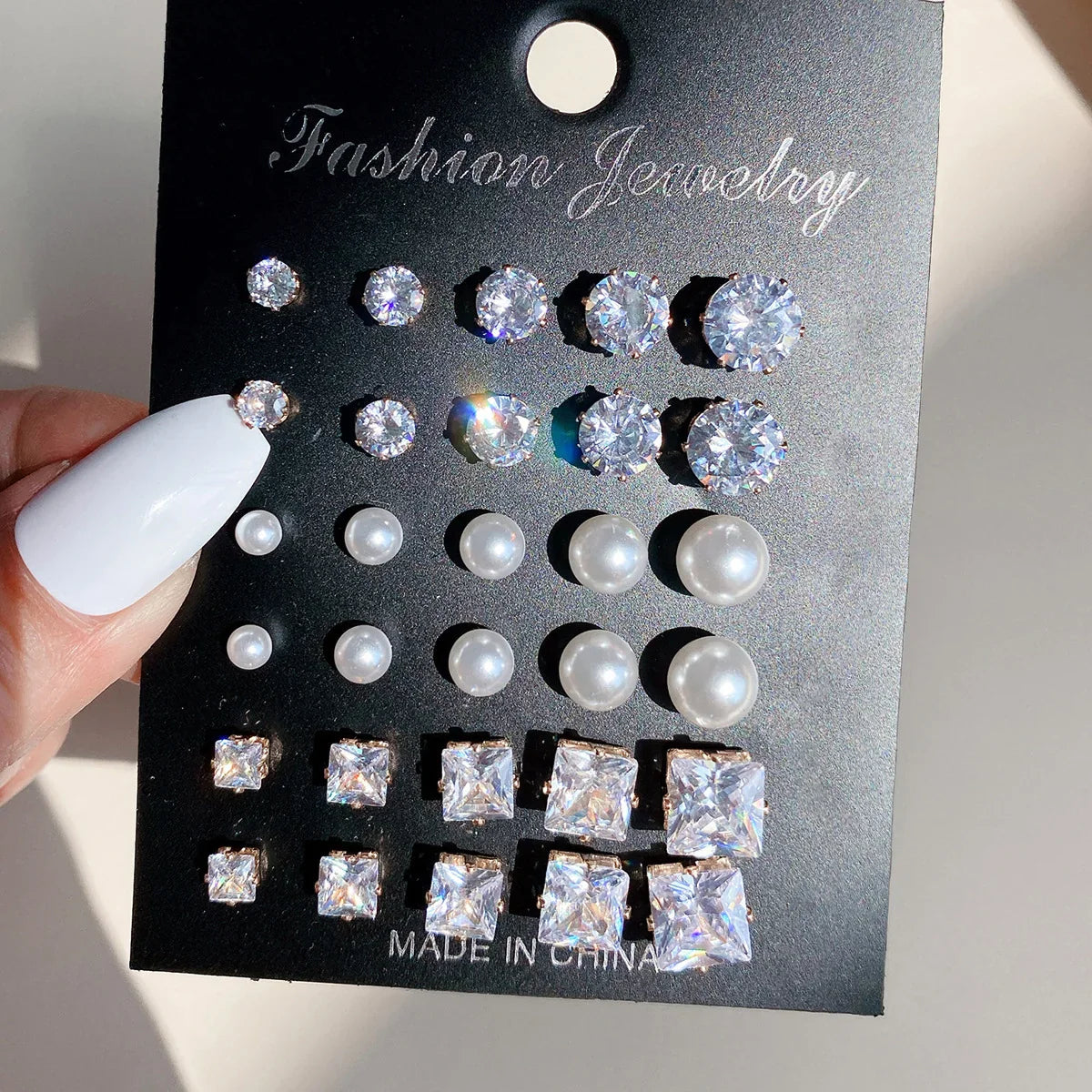 12 Pcs Zircon Earrings Set Briliant Shiny Stud Earrings for Women Simple Pearl Irregular Trendy Jewerly Accessories 2024 New Vera Lux