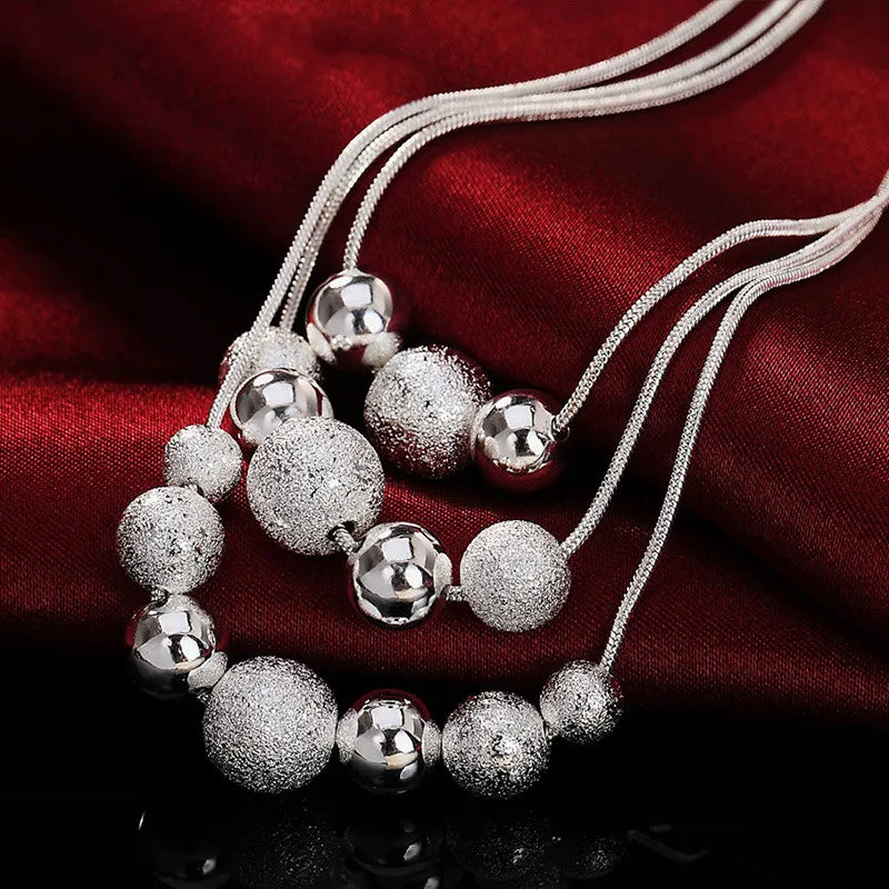 URBABY 925 Sterling Silver 18-inch Frosted Beads Pendant Earrings Necklace for Woman Fashion Jewelry Set Wedding Gift Vera Lux