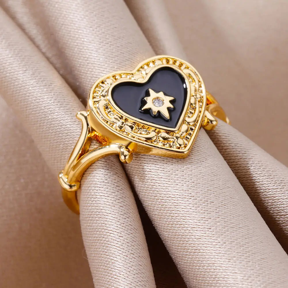 Heart Shape Zircon Rings For Women Stainless Steel Gold Color Aesthetic Couple Ring 2024 Trend Wedding Jewelry Gift For Friend Vera Lux