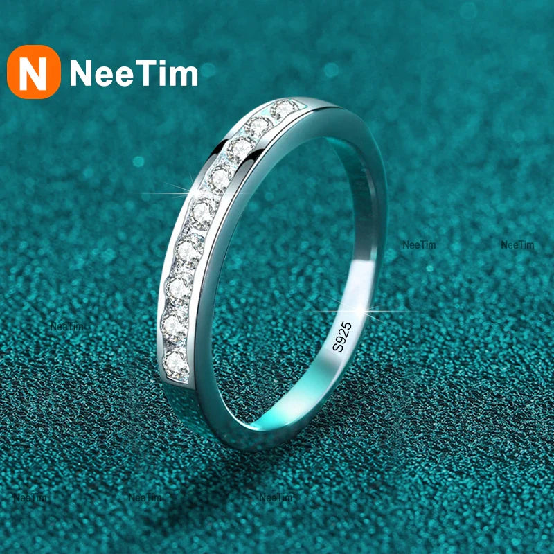 NeeTim 2mm Moissanite Ring for Women 925 Sterling Silver Rings with Gold Plated Wedding Bridal Proposal Promise Engagement Band Vera Lux