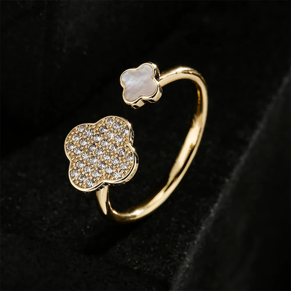 NEWBUY Hot Sale Statement Flower Design Open-End Wedding Ring For Women Luxury AAA CZ Zirconia Engagement Jewelry Femme Bijoux Vera Lux