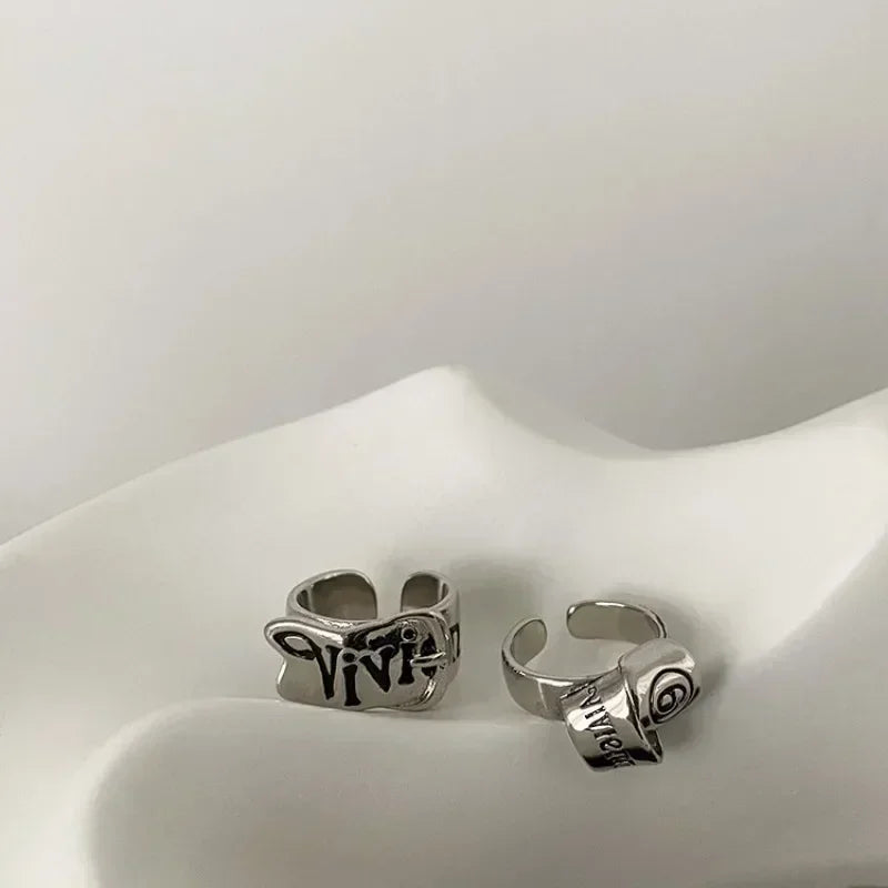 Personalized Girls' Open Ring Korean Version Retro Trend English Letter Versatile Y2k Accessories Party Jewelry Gifts 1/2pc Vera Lux