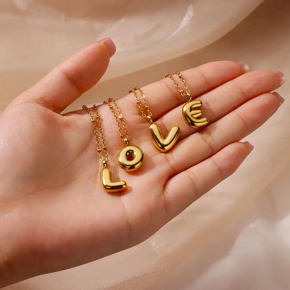 Vintage Initial Letter Necklaces For Women Stainless Steel Chain Collar Pendant Necklace 2024 New Wedding Couple Jewelry Gift Vera Lux