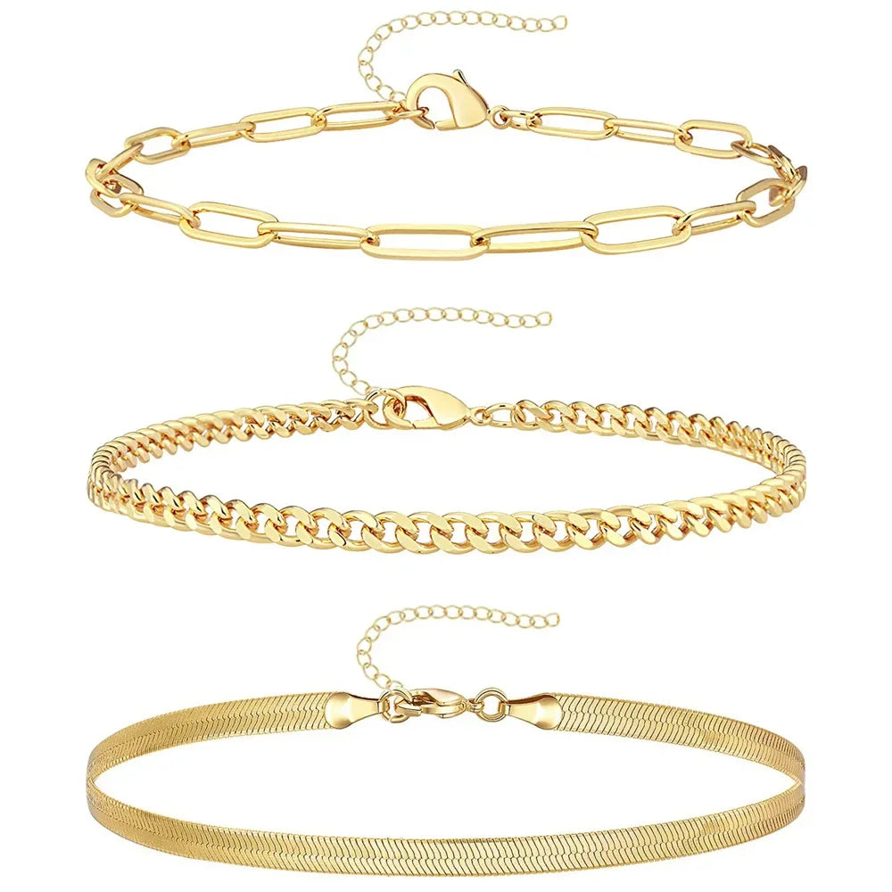3Pcs Stainless Steel Beach Anklet Set For Women Waterproof Snake Twisted Rope Chain On Foot Jewelry Girls Summer Ankle Bracelet Vera Lux