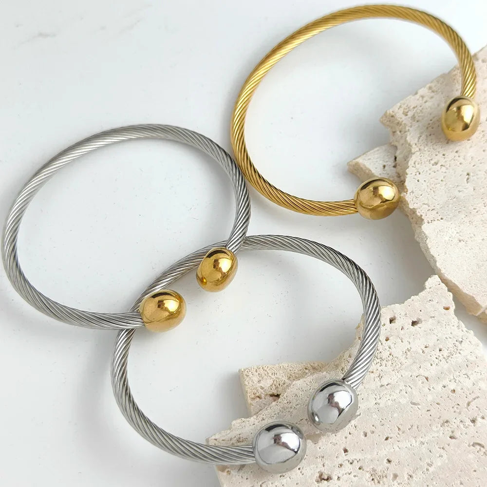 Luxury Stainless Steel Braided Open Men Women Charm Cuff Bracelet Gold Silvery Ball Jewelry Accessories Bracelets Bangles Vera Lux