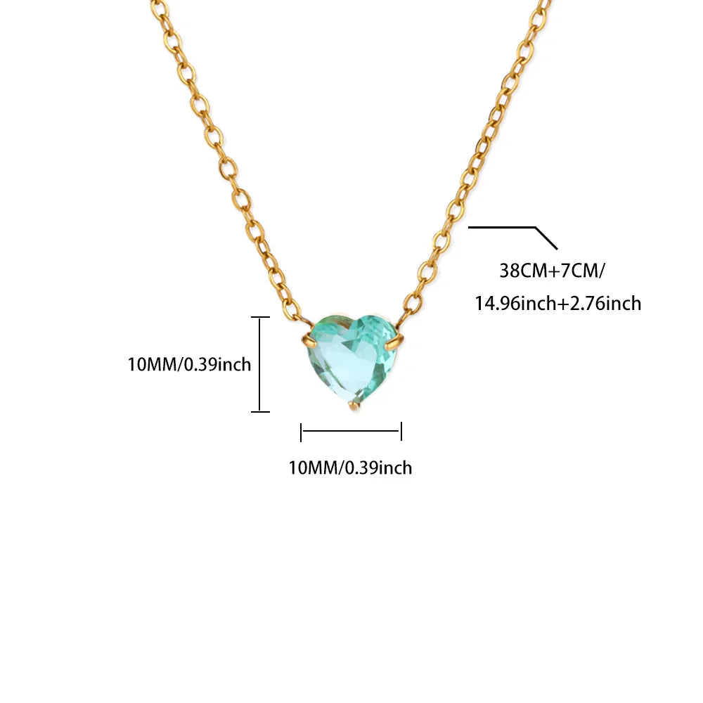Stainless Steel Birthstone Pendant Necklace for Women Fashion Heart Crystal Zircon Charm Clavicle Chain Birthday Party Jewelry Vera Lux