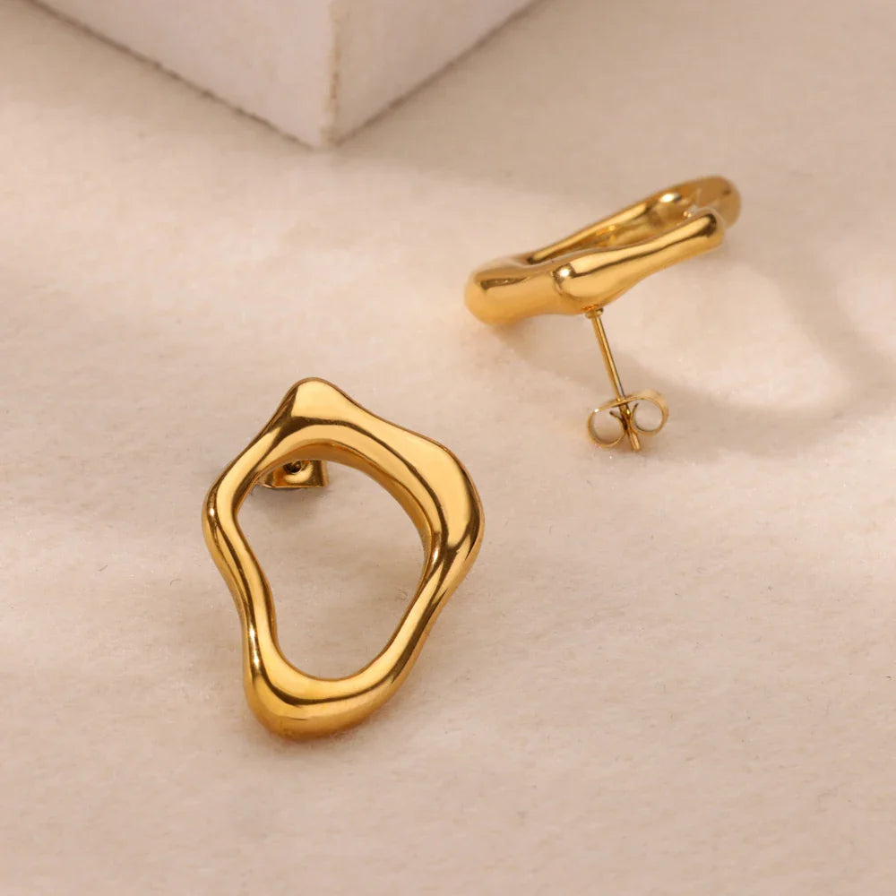 Irregular Hollow Cute Stainless Steel Stud Earrings for Women Gold Color Wedding Aesthetic Irregular Texture Earring Jewelry BFF Vera Lux