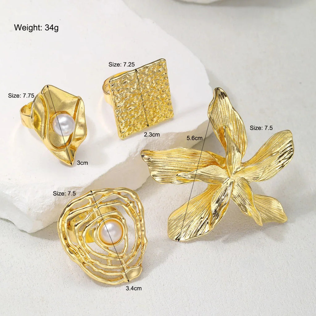 4 Pcs Exaggerated Gold Color Ring Set for Women 2025 Personality Metal Punk Party Big Flower Finger Ring Jewelry Accessories Vera Lux