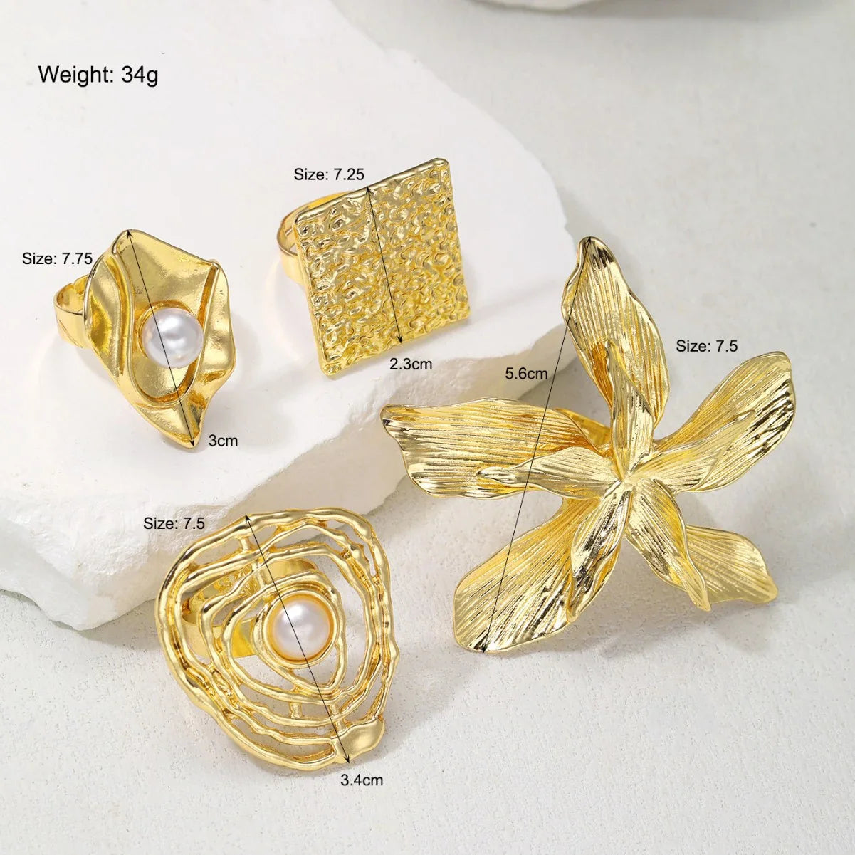 4 Pcs Exaggerated Gold Color Ring Set for Women 2025 Personality Metal Punk Party Big Flower Finger Ring Jewelry Accessories Vera Lux