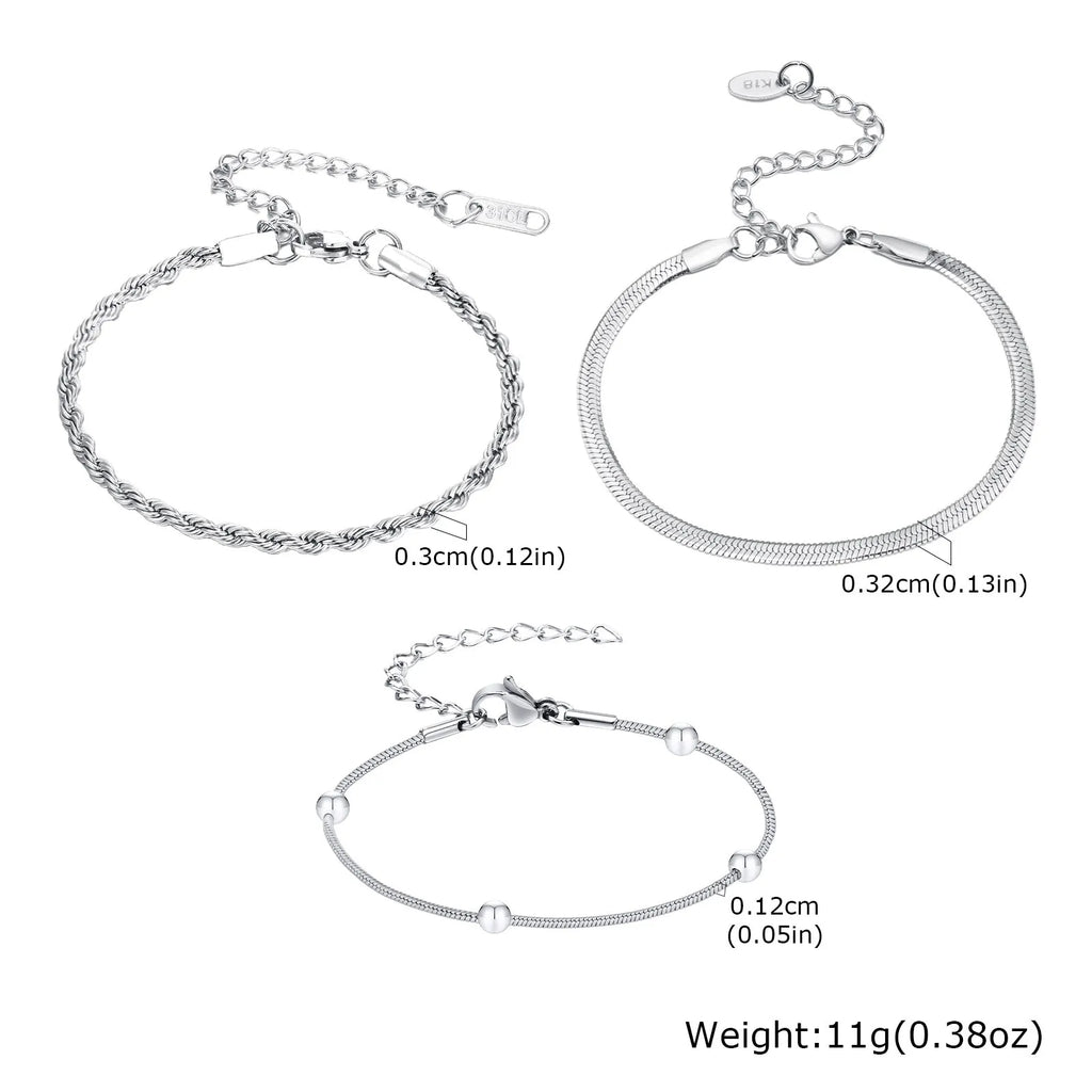 Women Chain Bracelet Silver Color, Stainless Steel Link Stackable Bracelets, Layered Fashion Accessories Gifts Vera Lux