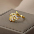Fashion Palm Leaf Shape Open Rings For Women Gold Color Zircon Adjustable Finger Ring Girls Korean Party Jewelry Gift Vera Lux