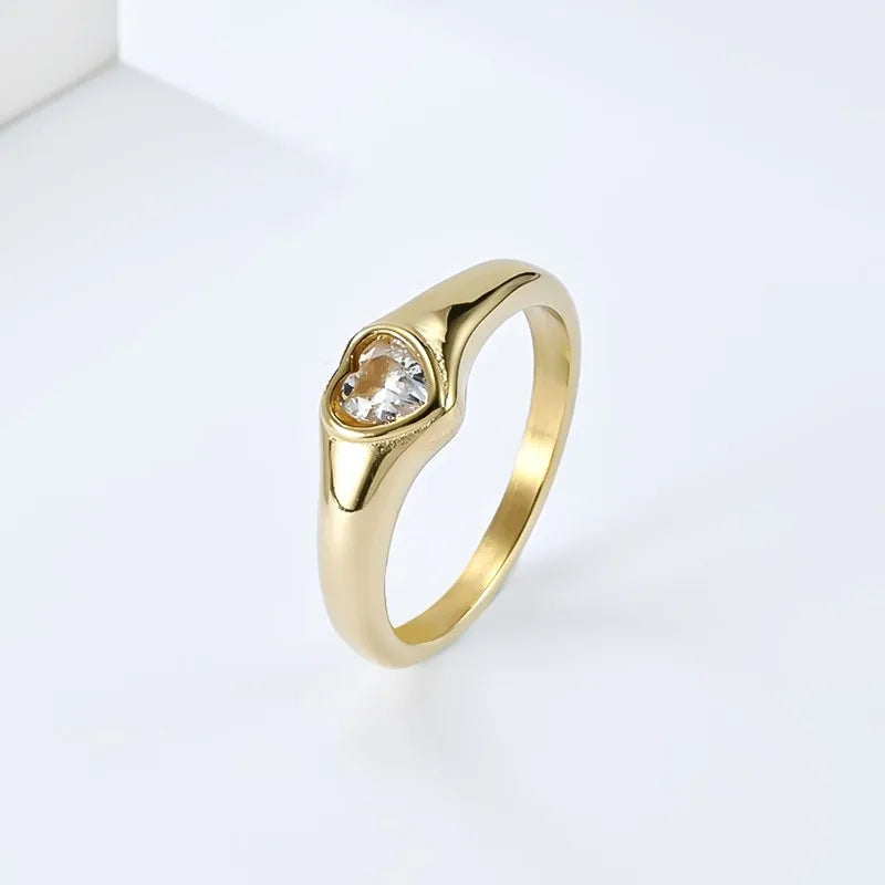 Stainless Steel Heart CZ Solitaire Ring Wedding Band for Women Girl Size 5-10 Vera Lux