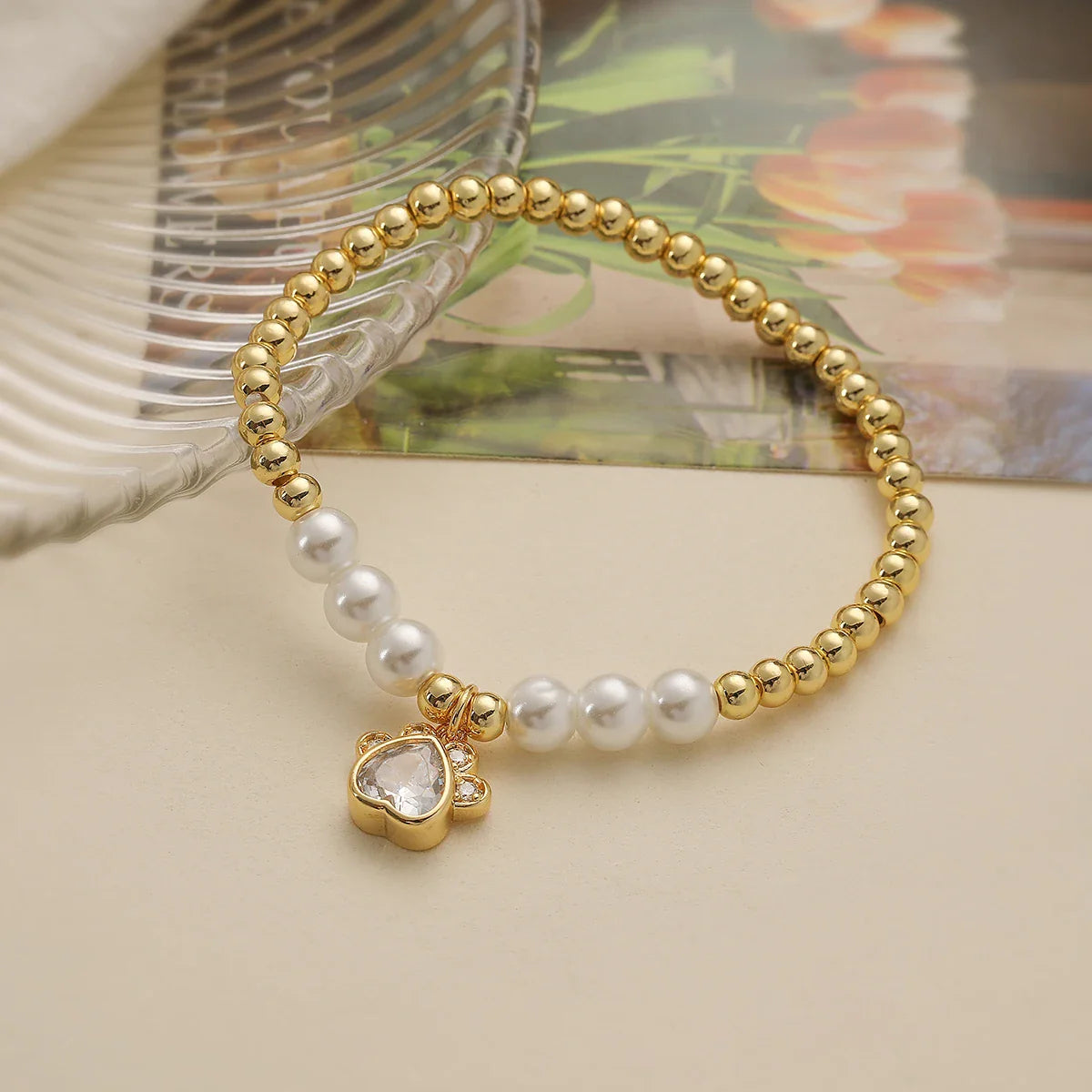 NEWBUY Non-Fading Gold Color Copper Jewelry AAA CZ Zircon Paw Charm Beads Bracelets For Women Party Jewelry Vera Lux