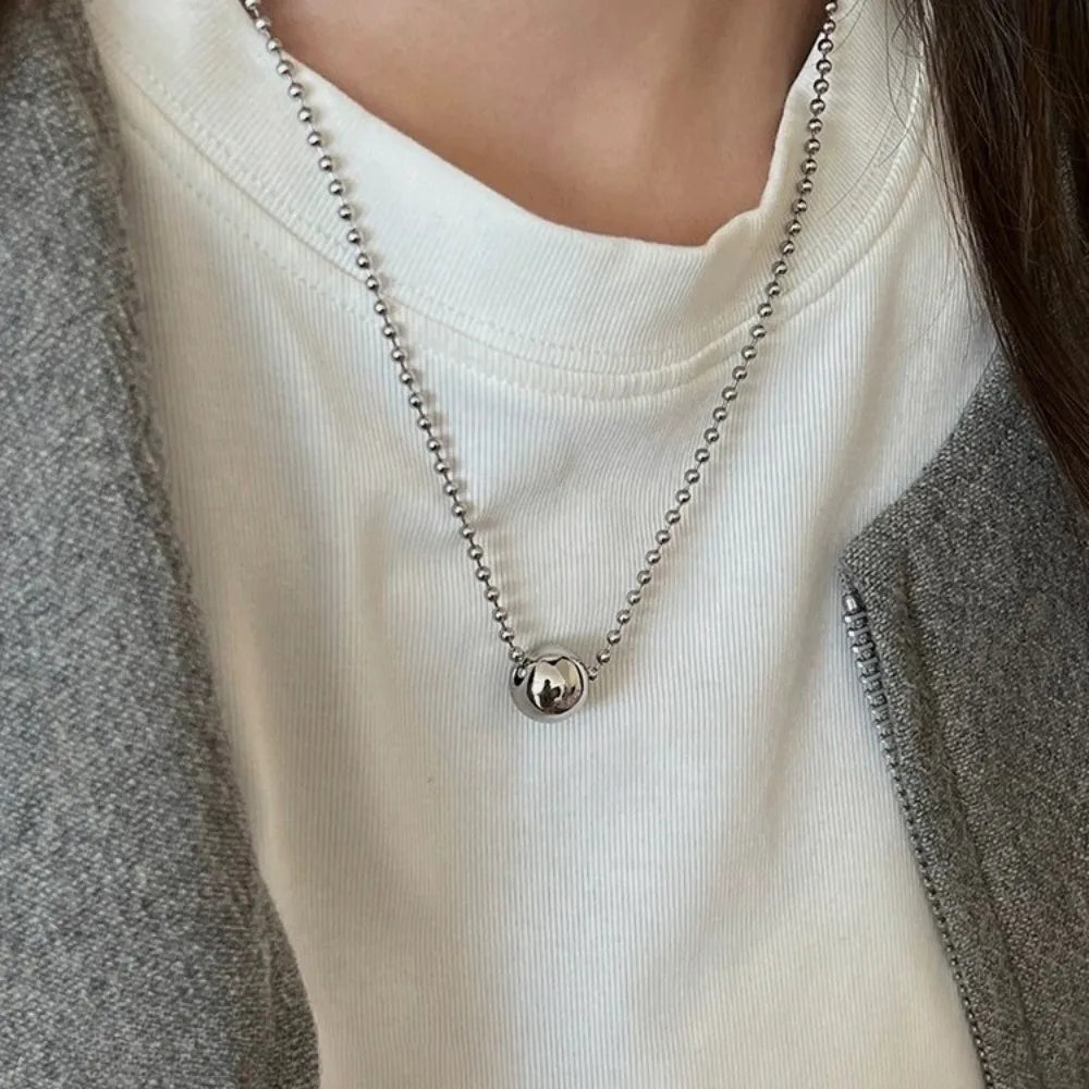 Personality Design Silver Color Stainless Steel Beaded Ball Pendant Necklace for Women Double Layer Hip Hop Rock Chokers Jewelry Vera Lux