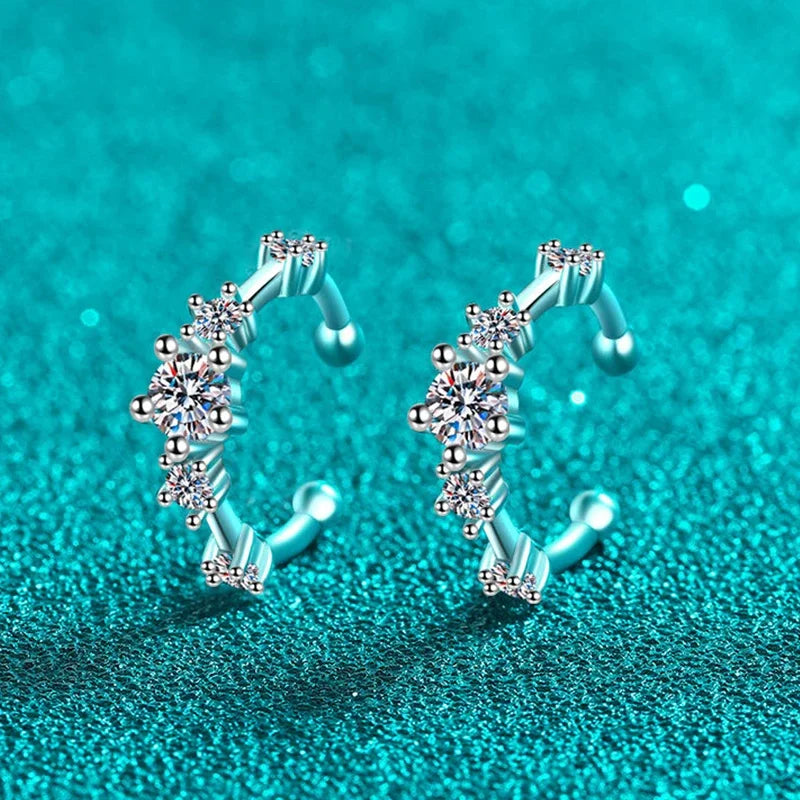 NeeTim Full Moissanite Clip Earrings Women Luxury Quality Hip Hop Party S925 Sterling Silver with White Gold Plated Hoop Earring Vera Lux