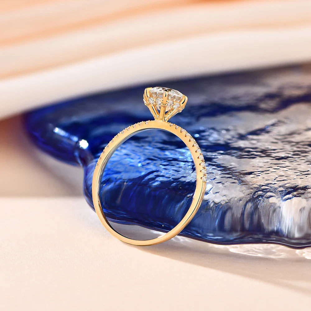 MINTYBOX 14K Yellow Gold D Colo Moissanite Rings for Women Handmade 6.5mm Pure 10K Round Shape Engagement Ring Gift Fine Jewelry Vera Lux