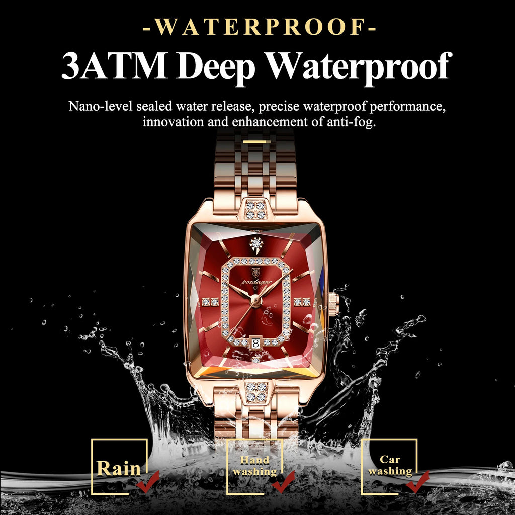 POEDAGAR Top Elegant Women Wristwatch Waterproof Date Ladies Watch Stainless Steel Rectangle Quartz Women's Watches Female Reloj Vera Lux