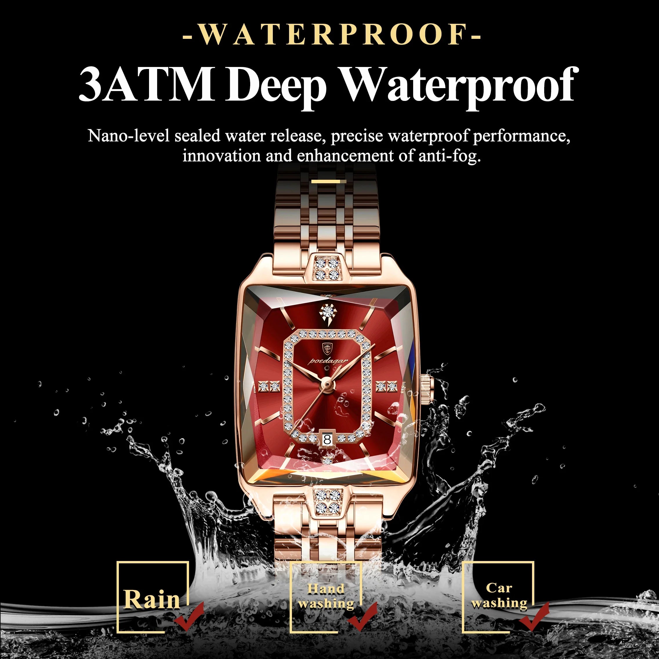 POEDAGAR Top Elegant Women Wristwatch Waterproof Date Ladies Watch Stainless Steel Rectangle Quartz Women's Watches Female Reloj Vera Lux