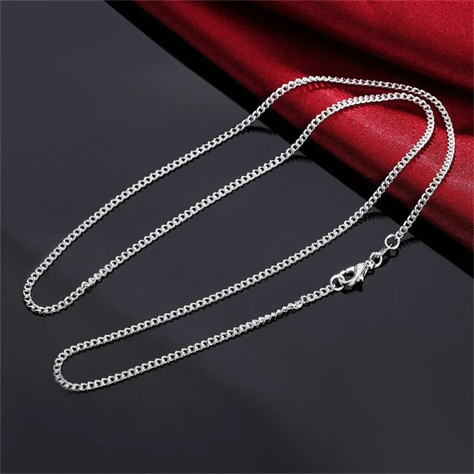 New 925 Sterling Silver Necklace 16/18/20/22/24/26/28/30 Inches 2MM String Chain For Women Men High Quality Jewelrys Gifts Vera Lux