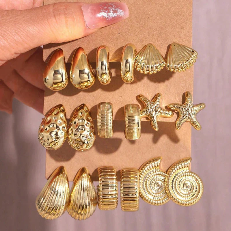 18 Pcs/Set Fashion Water Drop Earring For Women Vintage Exaggerated Geometric Twist Hoop Earrings Personalized Jewelry Gifts New Vera Lux