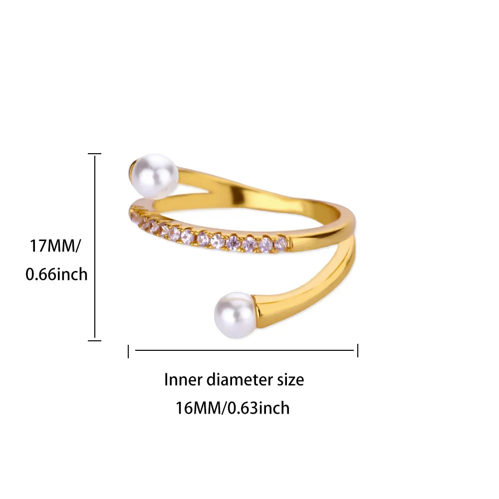 Layered Zircon Imitation Pearl Ring For Women Stainless Steel Gold Color Ring 2025 New Trend Fashion Wedding Couple Jewelry Gift Vera Lux